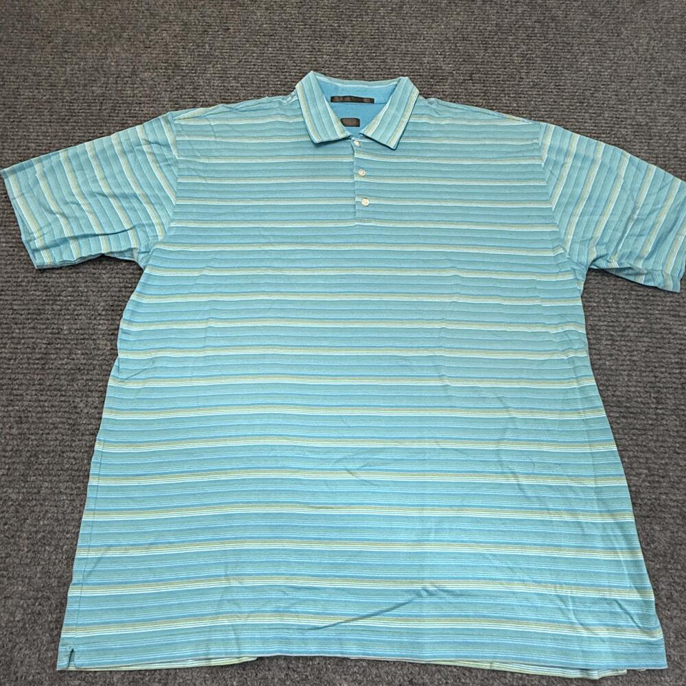 Nike Tiger Woods Polo Shirt Mens XL Blue Stripe Cotton Golf Casual Knit